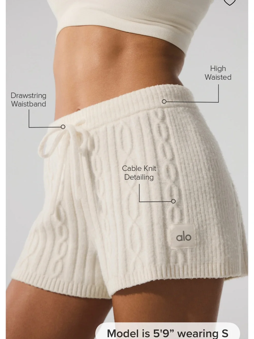 Alo Yoga Cable Knit Winter Bliss Hoodie + Short Set - Ivory